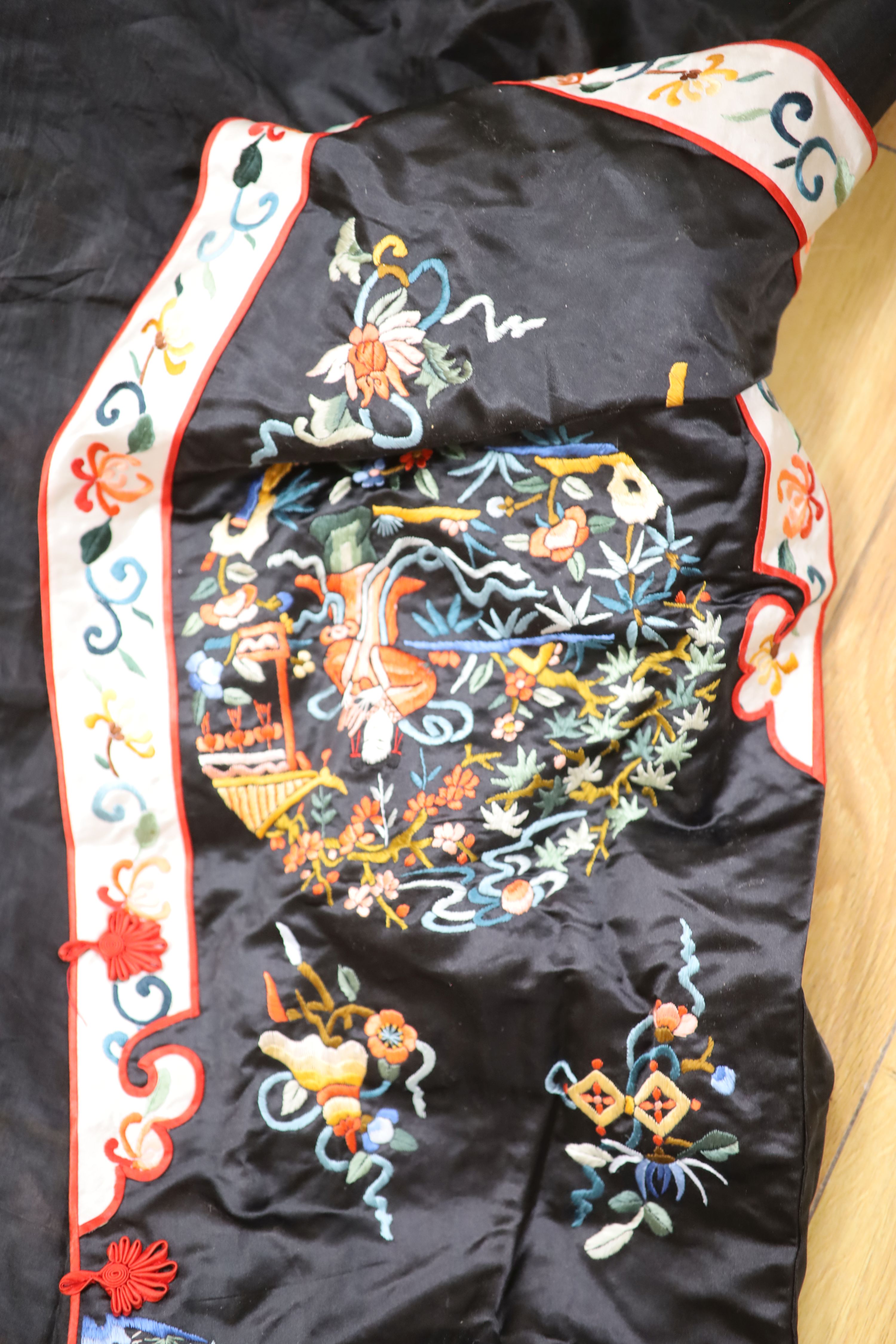 A Chinese silk robe and a waist coat